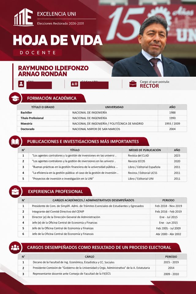 Hoja de vida de Raymundo Arnao Rondán en imagen; su contenido está transcrito en las tablas anteriores.