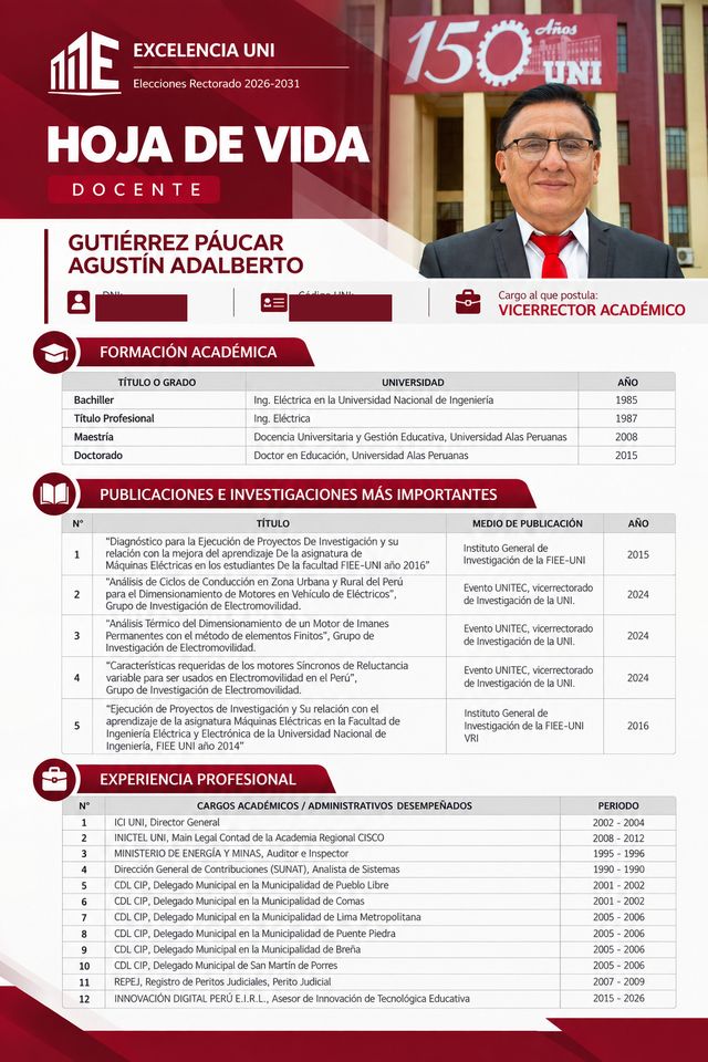 Hoja de vida de Agustín Gutiérrez Paucar en imagen; su contenido está transcrito en las tablas anteriores.