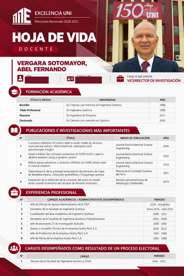 Hoja de vida de Abel Vergara Sotomayor en imagen; su contenido está transcrito en las tablas anteriores.